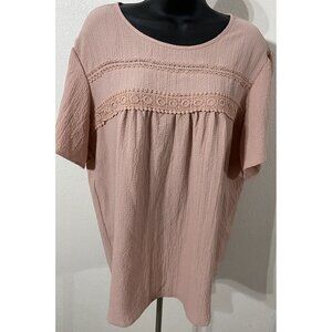 In’Voland Womens Size 20W Short Sleeve Rose Color Crochet Bust